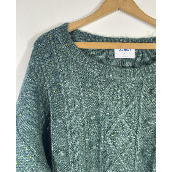 Old Navy Sweater Sz 2X Green Chunky Knit Womens Cable Knit Fisherman Cabin Core - Picture 4 of 12